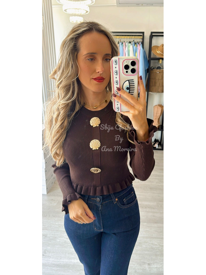 Camisola de Malha com Botões em Forma de Concha 9