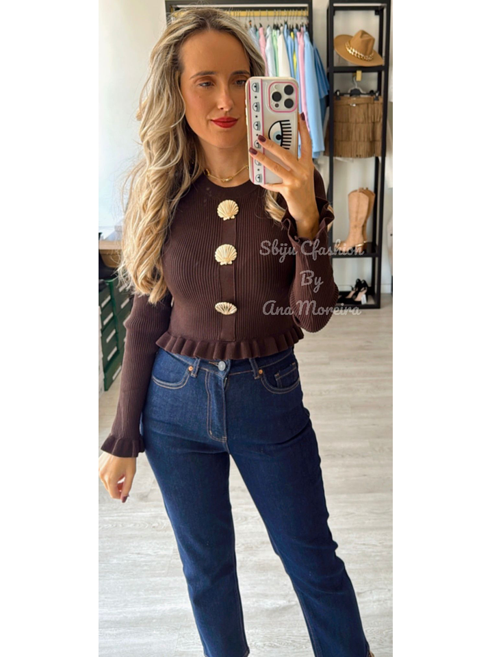 Camisola de Malha com Botões em Forma de Concha 12