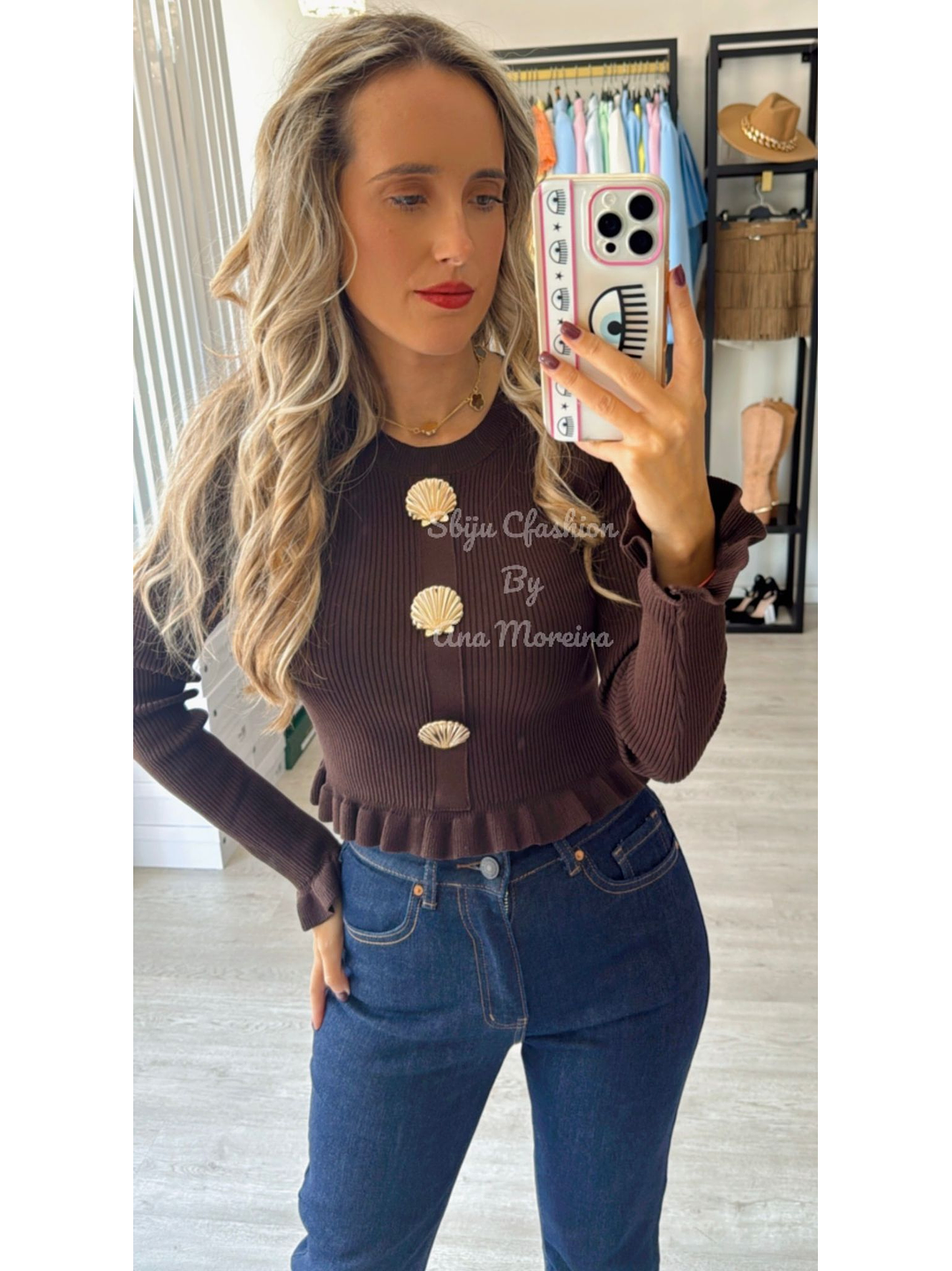 Camisola de Malha com Botões em Forma de Concha 13