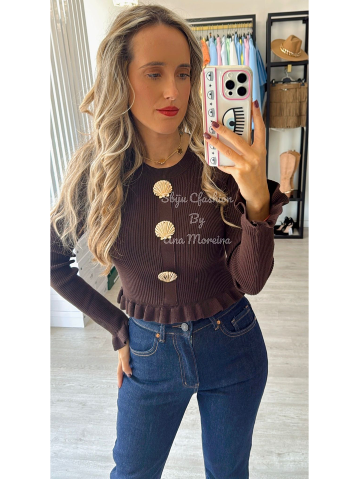 Camisola de Malha com Botões em Forma de Concha 13