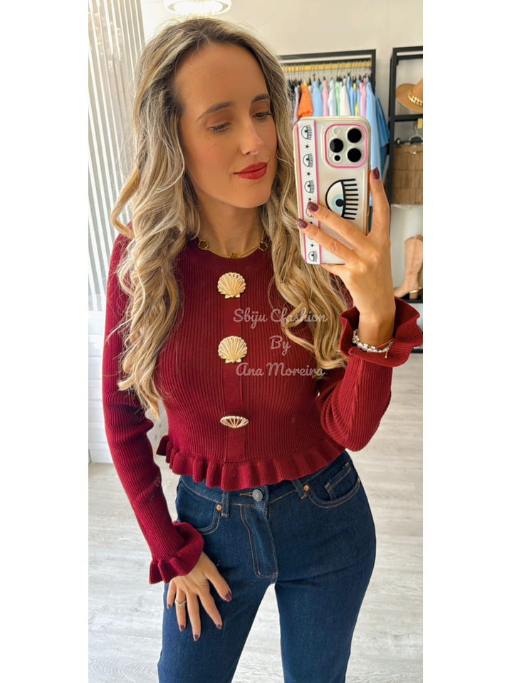 Camisola de Malha com Botões em Forma de Concha 6