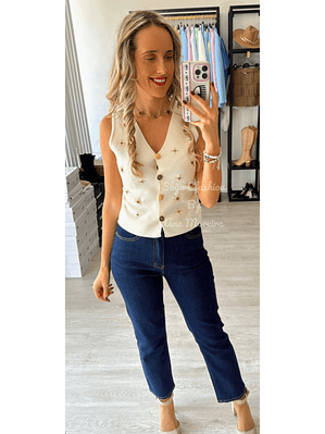 Colete em Malha com Detalhes Dourados