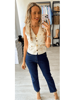 Colete em Malha com Detalhes Dourados