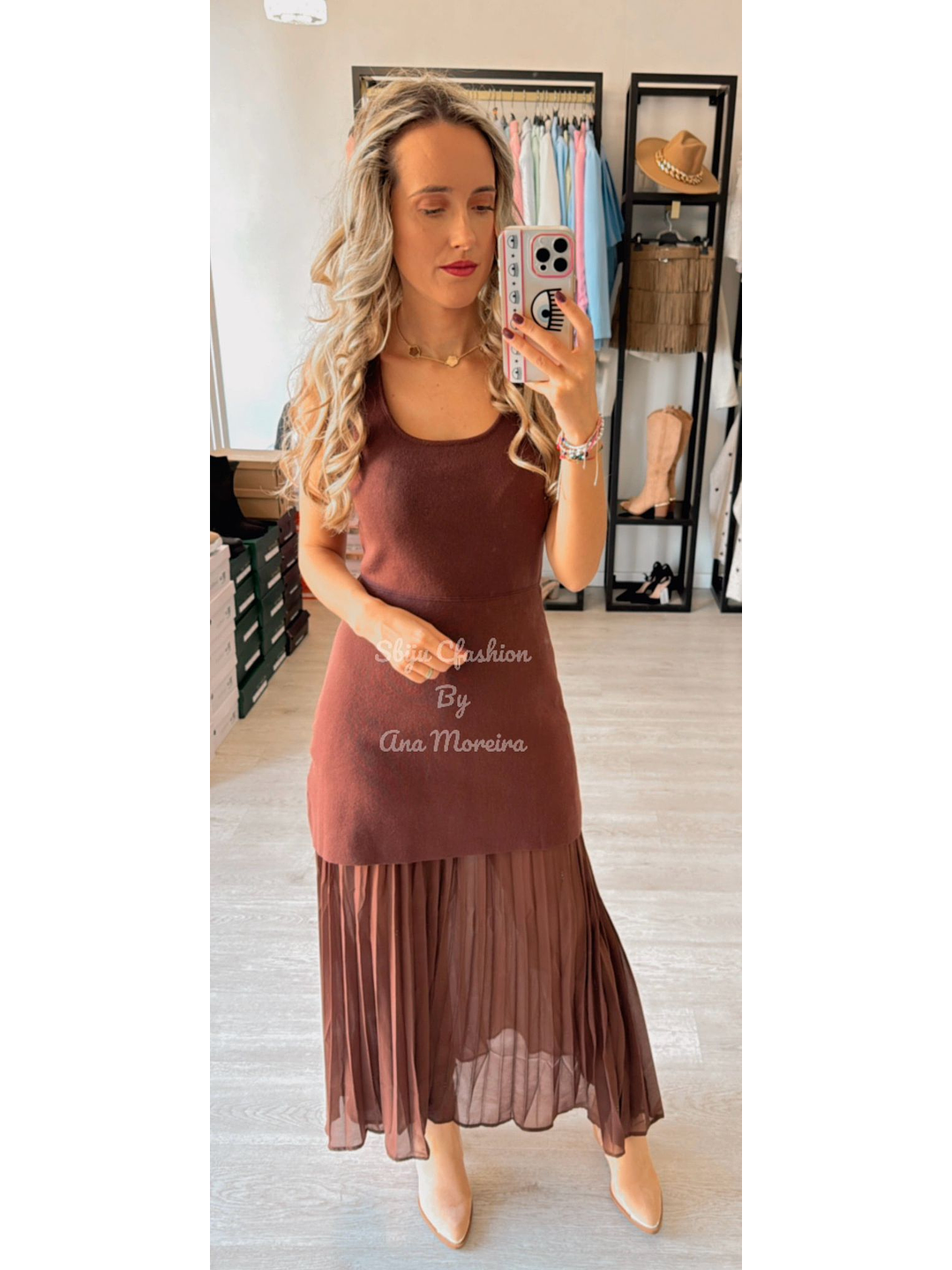 Vestido em Malha com Parte Plissada 1