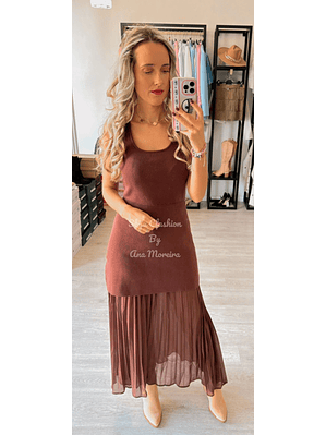 Vestido em Malha com Parte Plissada