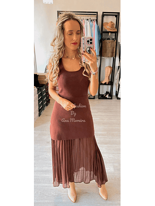 Vestido em Malha com Parte Plissada