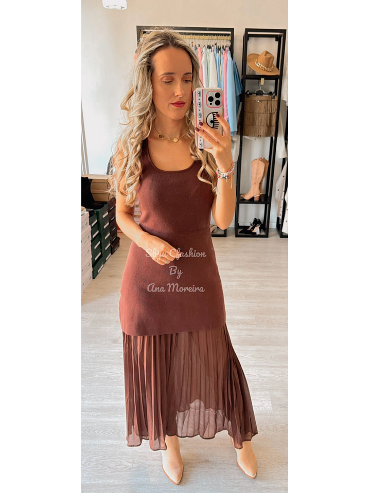 Vestido em Malha com Parte Plissada 1
