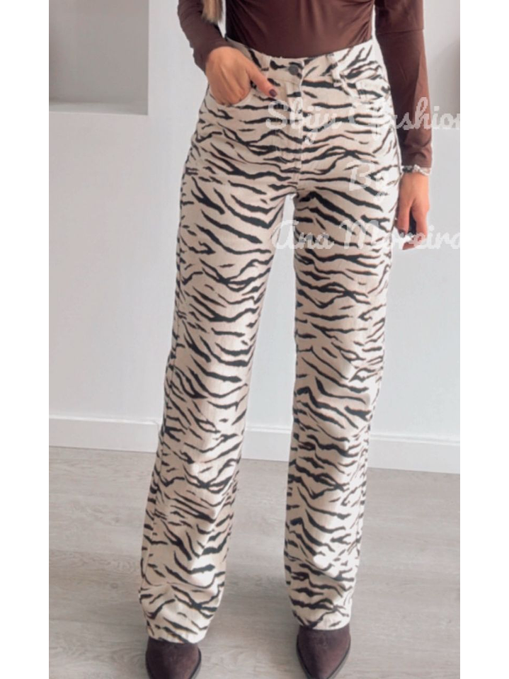 Calça de Ganga Bege com Estampa Redial 4