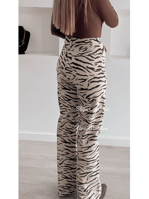 Calça de Ganga Bege com Estampa Redial