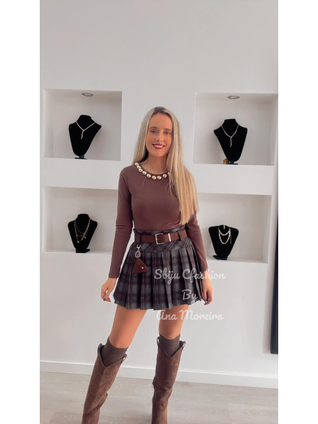 Saia-Calção com Pregas e Padrão aos Quadrados 7