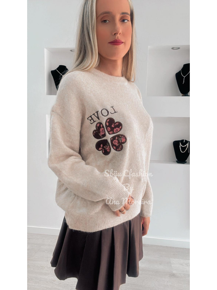 Camisola de Malha com Estampado de Trevo – TU 3