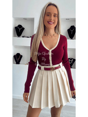 Body em Malha com Botões e Decote - TU