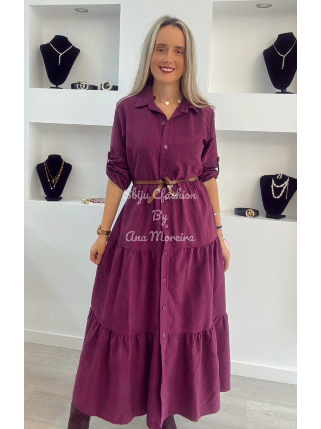 Vestido Comprido com Manga Ajustável e Cinto - TU 1