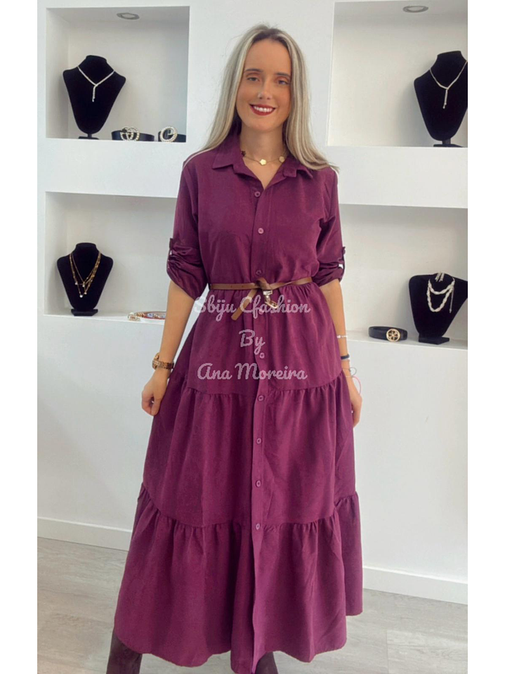 Vestido Comprido com Manga Ajustável e Cinto - TU 1