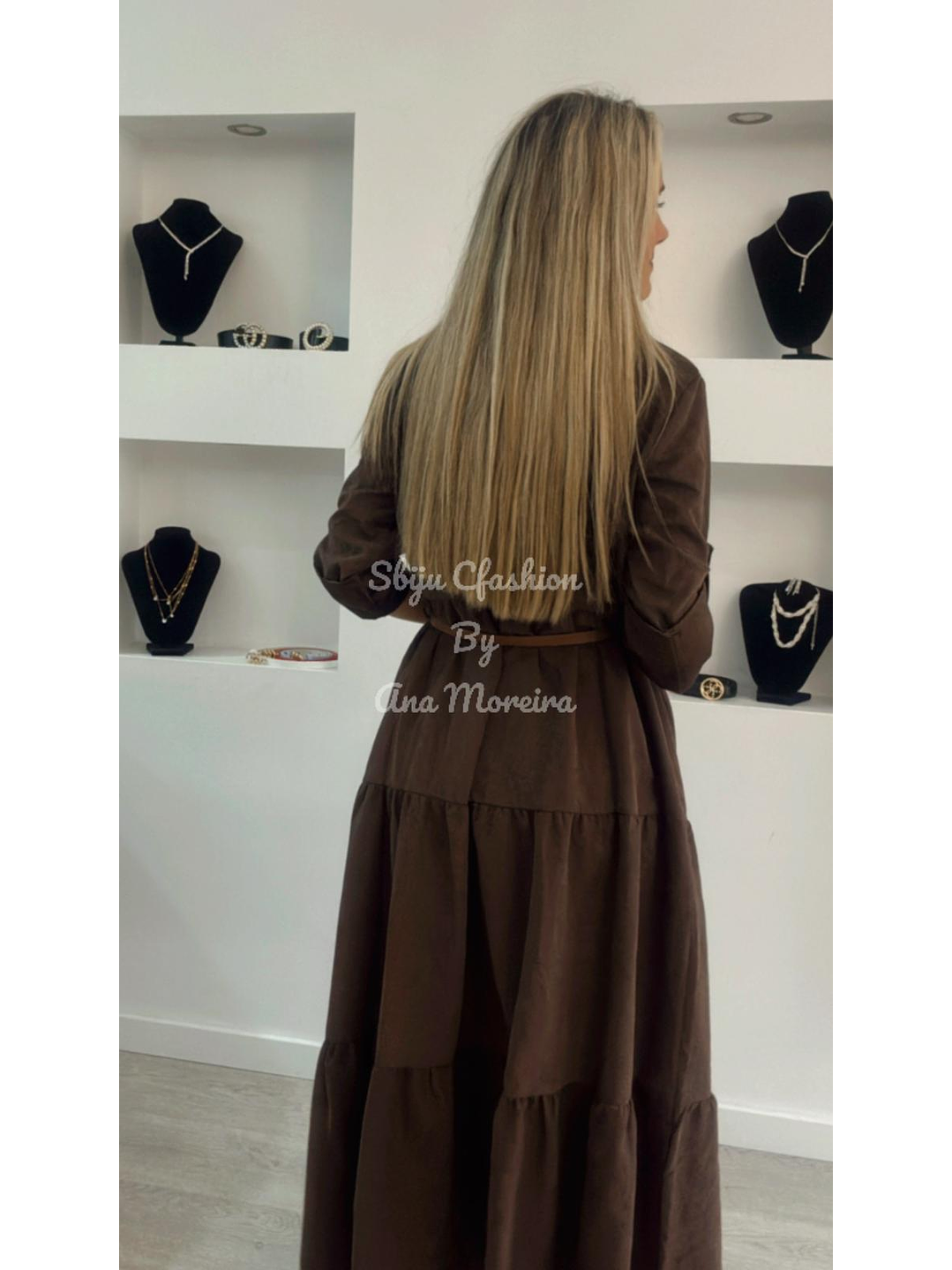 Vestido Comprido com Manga Ajustável e Cinto - TU 8