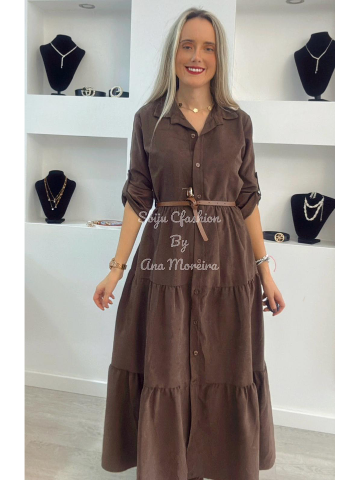 Vestido Comprido com Manga Ajustável e Cinto - TU 7