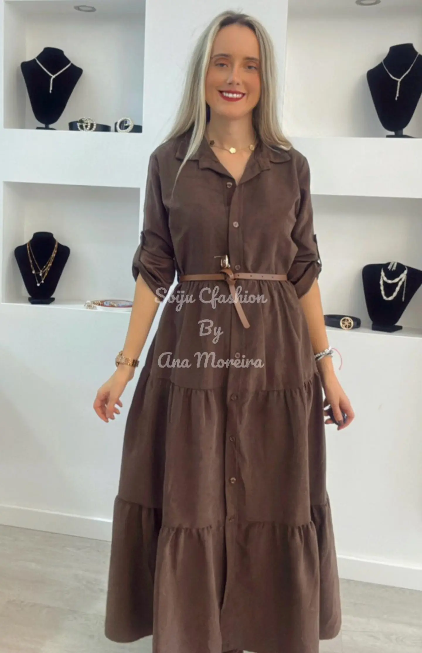 Vestido Comprido com Manga Ajustável e Cinto - TU 7