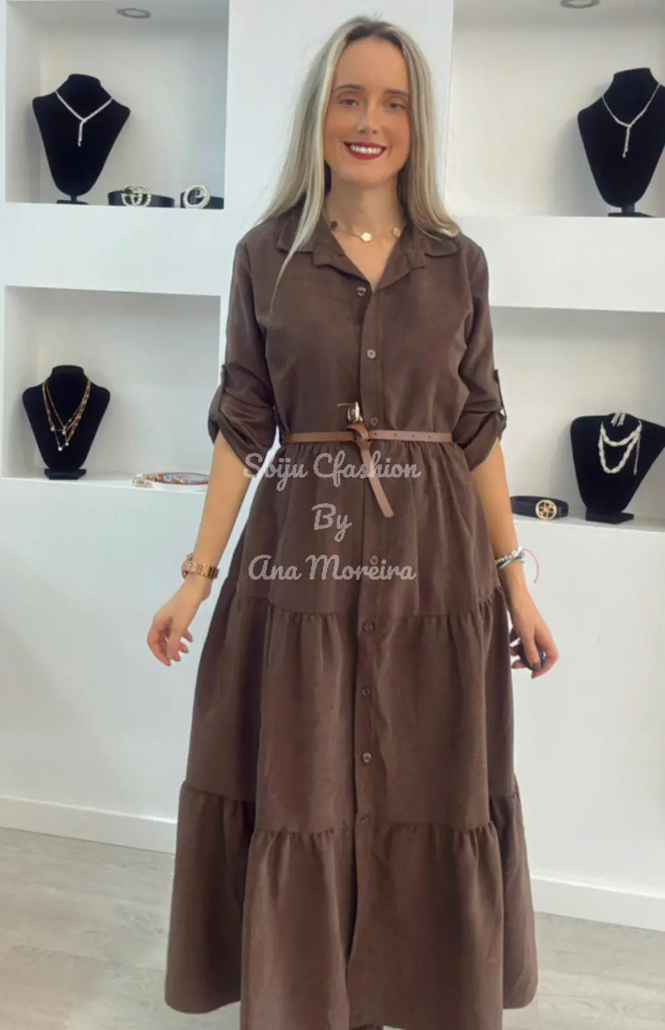 Vestido Comprido com Manga Ajustável e Cinto - TU 7