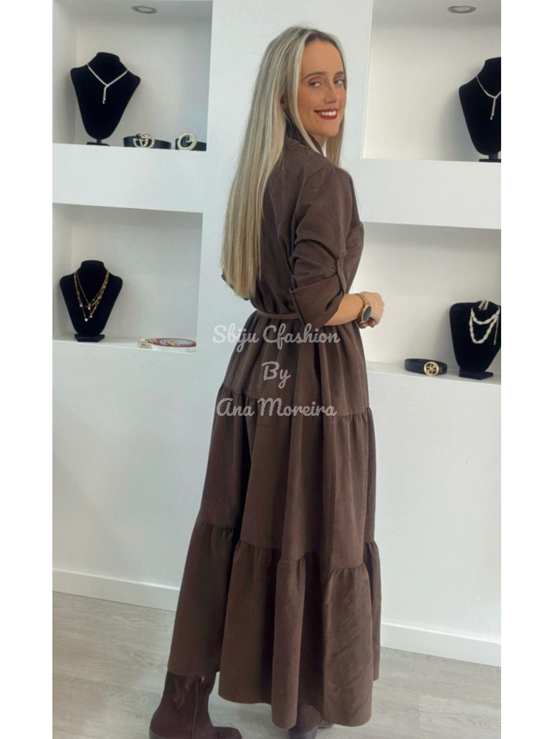 Vestido Comprido com Manga Ajustável e Cinto - TU 9