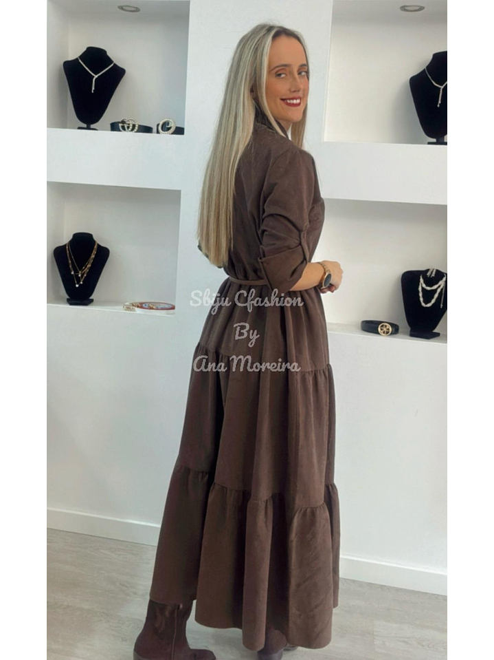 Vestido Comprido com Manga Ajustável e Cinto - TU 9