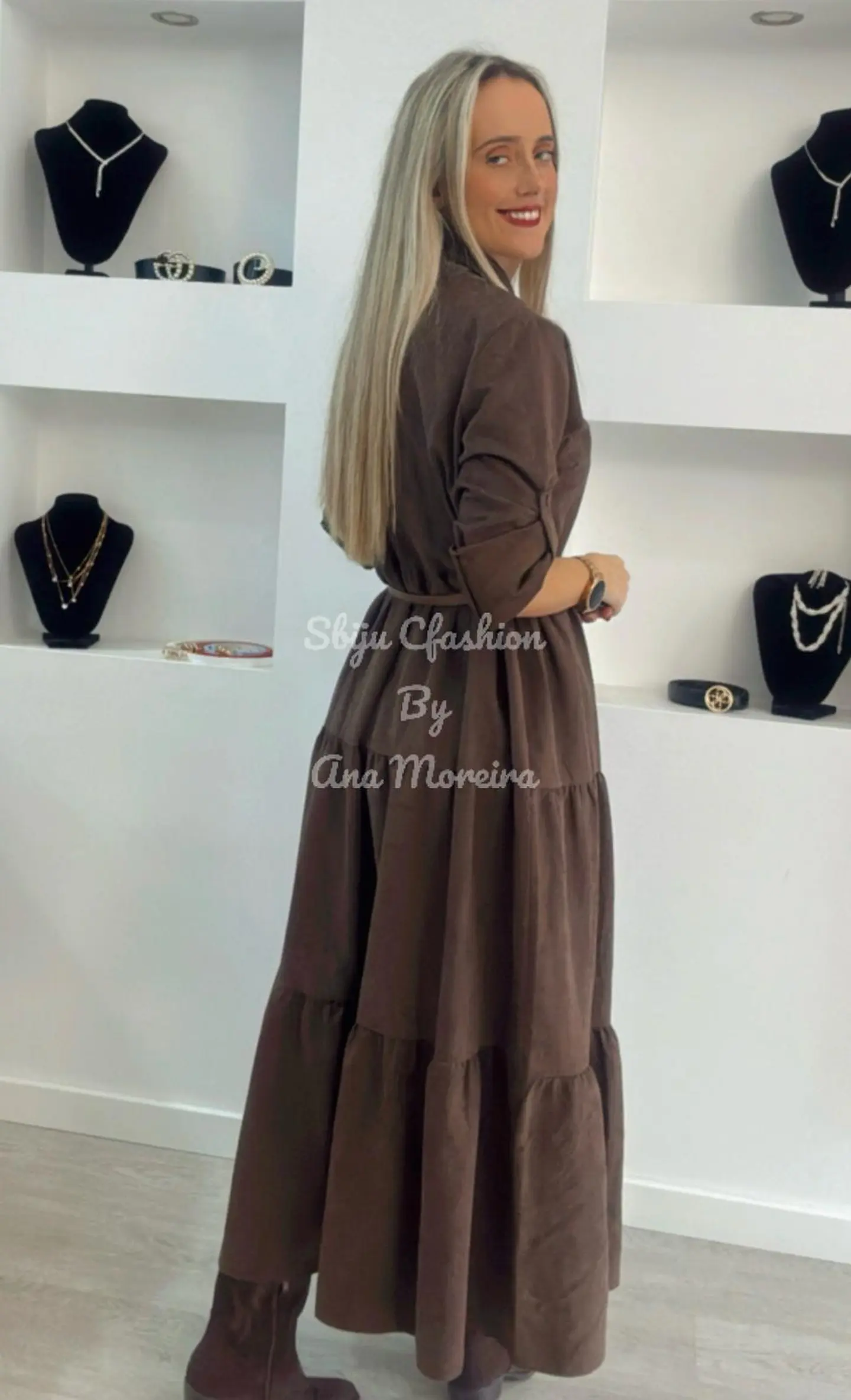 Vestido Comprido com Manga Ajustável e Cinto - TU 9