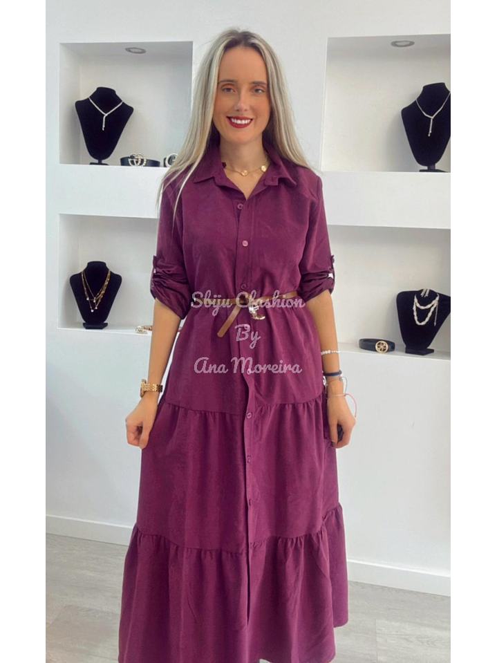 Vestido Comprido com Manga Ajustável e Cinto - TU 3