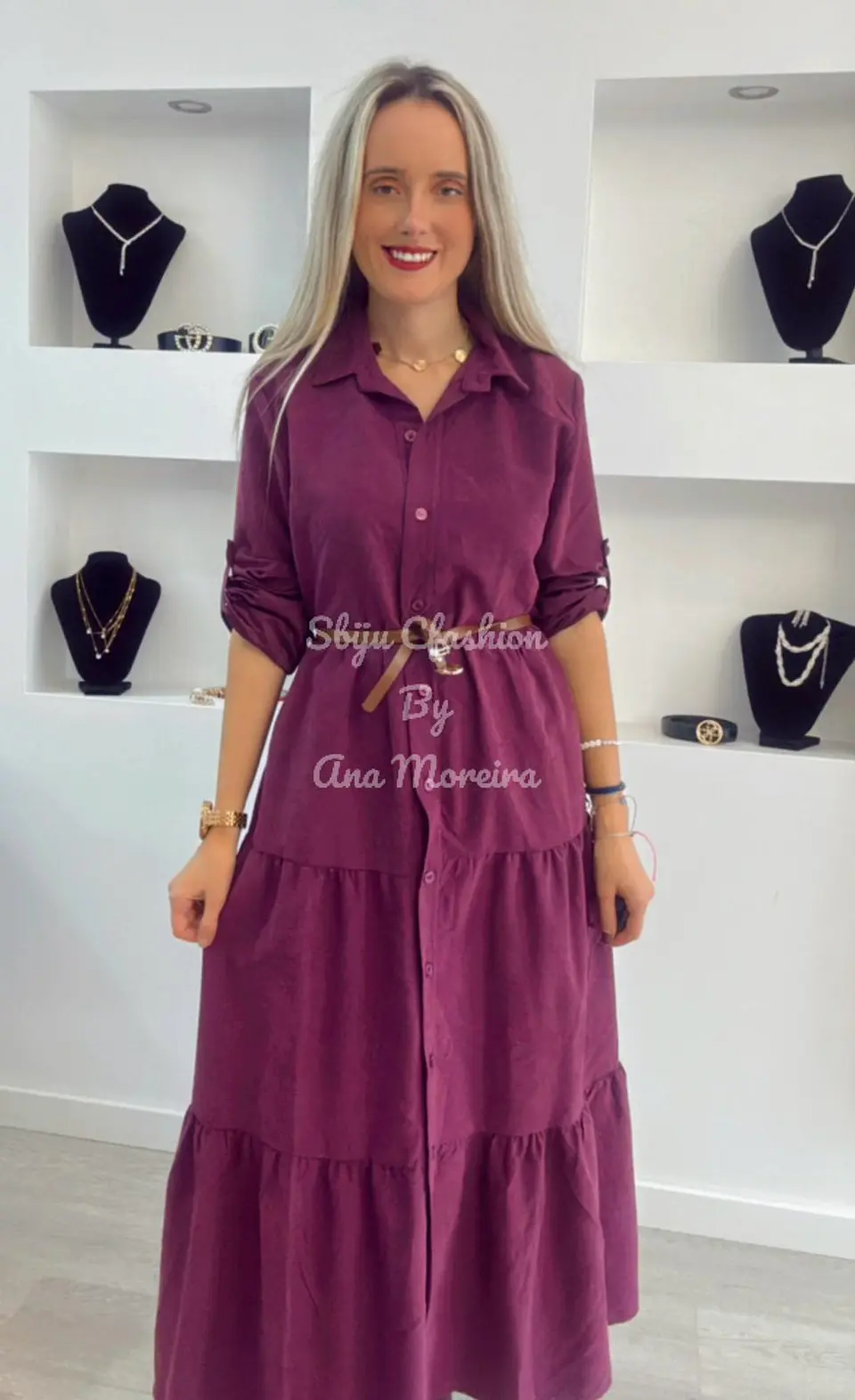 Vestido Comprido com Manga Ajustável e Cinto - TU 3