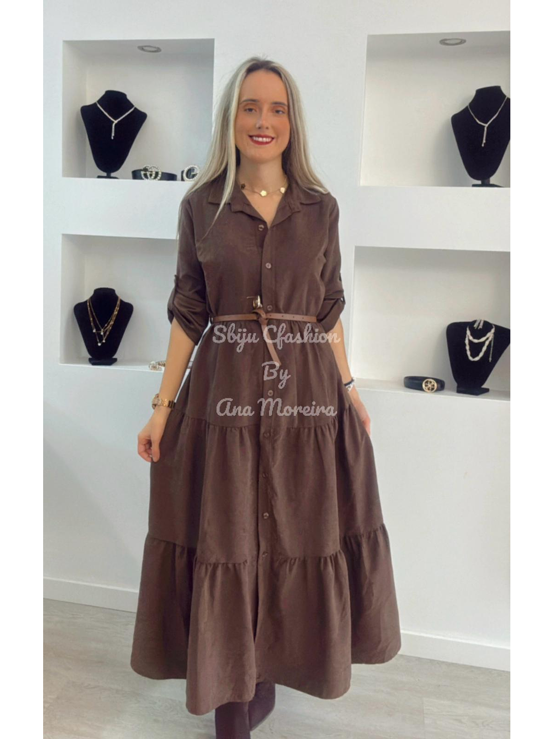 Vestido Comprido com Manga Ajustável e Cinto - TU 10