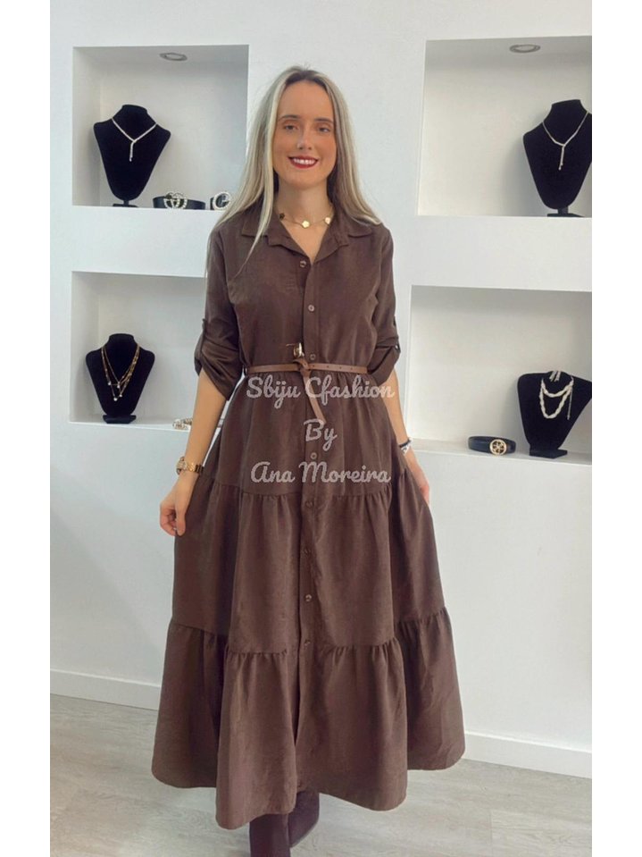 Vestido Comprido com Manga Ajustável e Cinto - TU 10