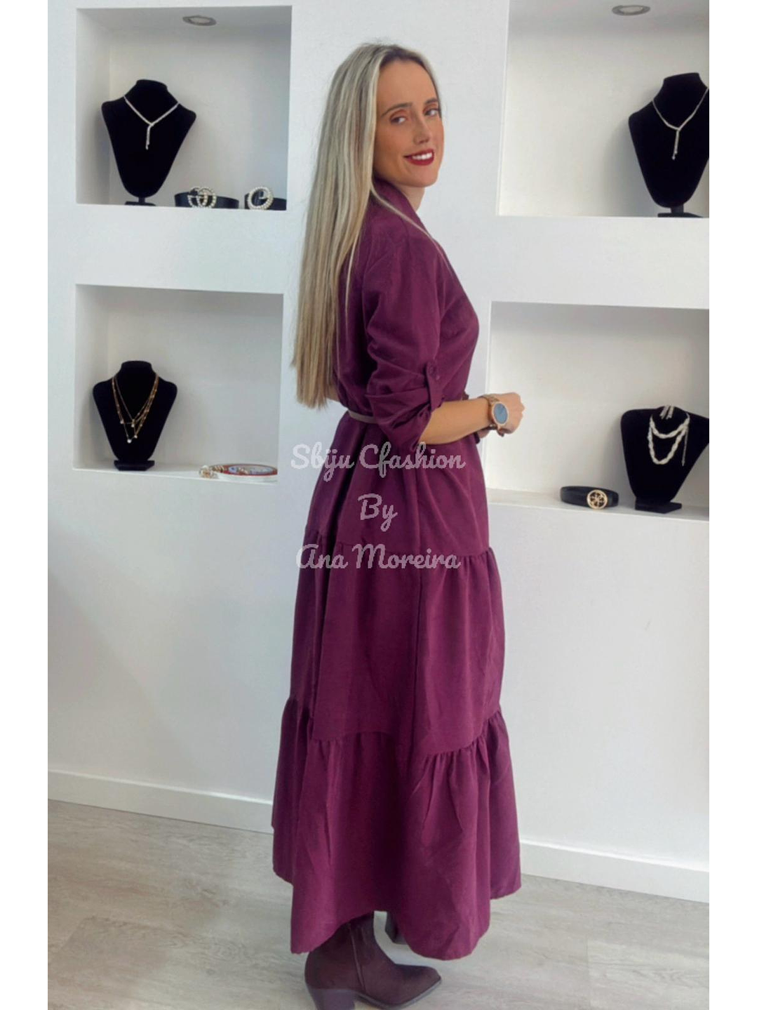 Vestido Comprido com Manga Ajustável e Cinto - TU 2