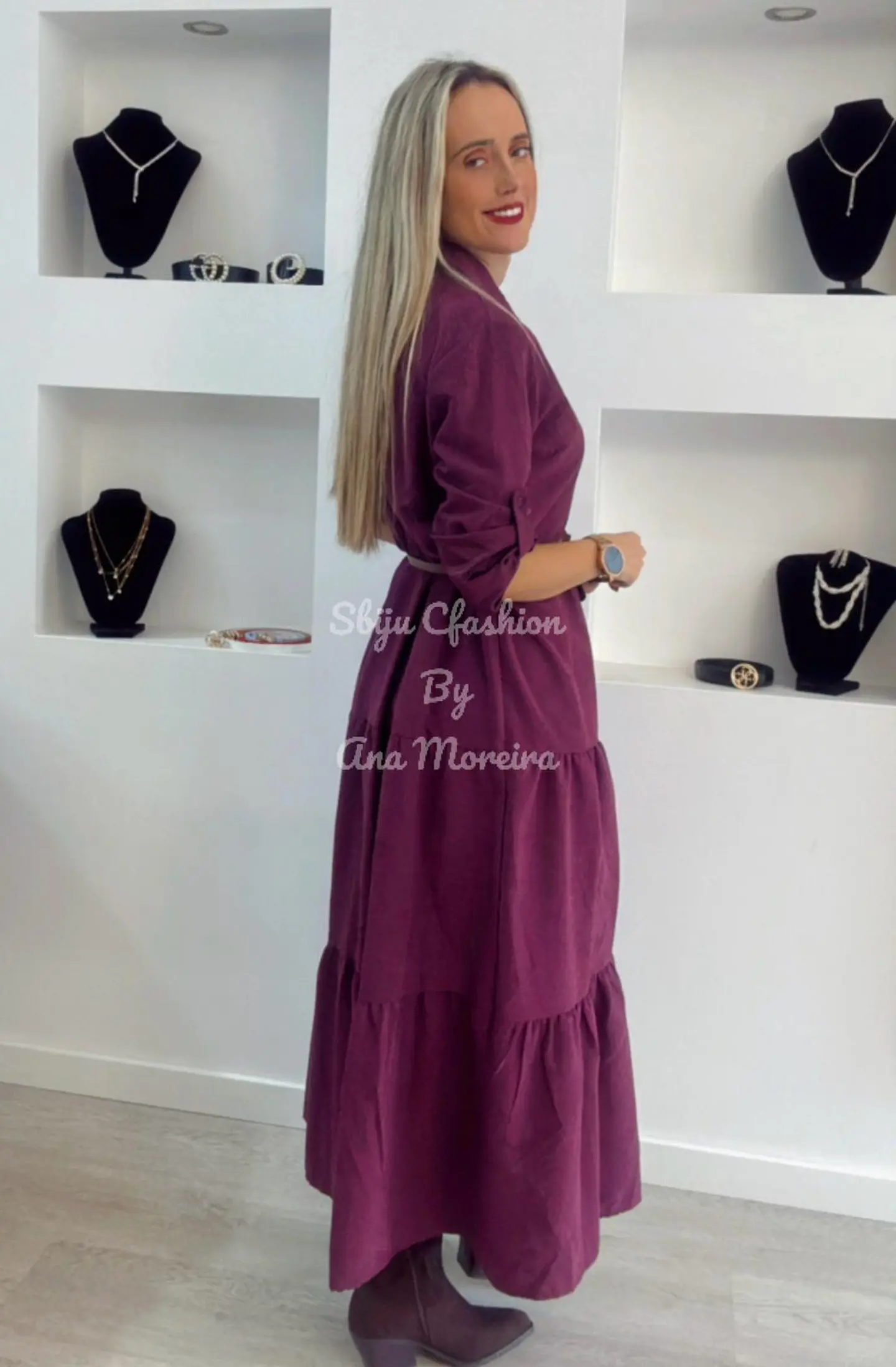 Vestido Comprido com Manga Ajustável e Cinto - TU 2