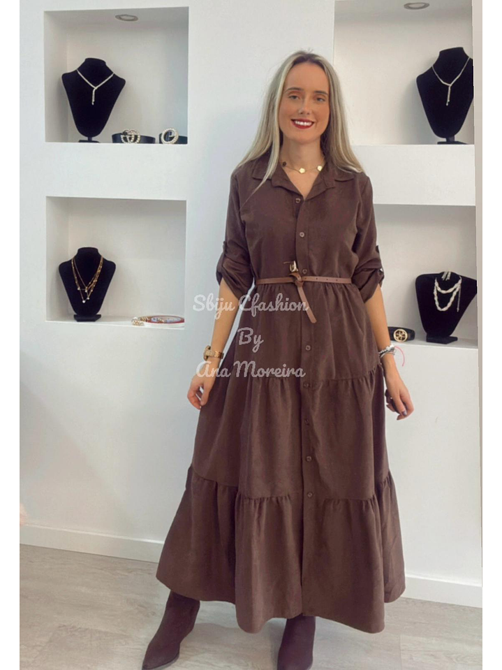 Vestido Comprido com Manga Ajustável e Cinto - TU 11