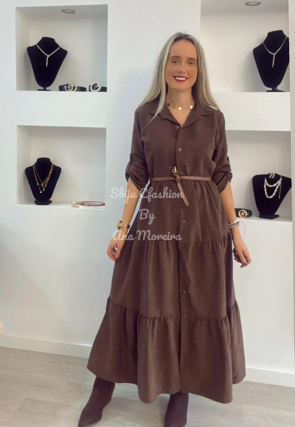 Vestido Comprido com Manga Ajustável e Cinto - TU 11