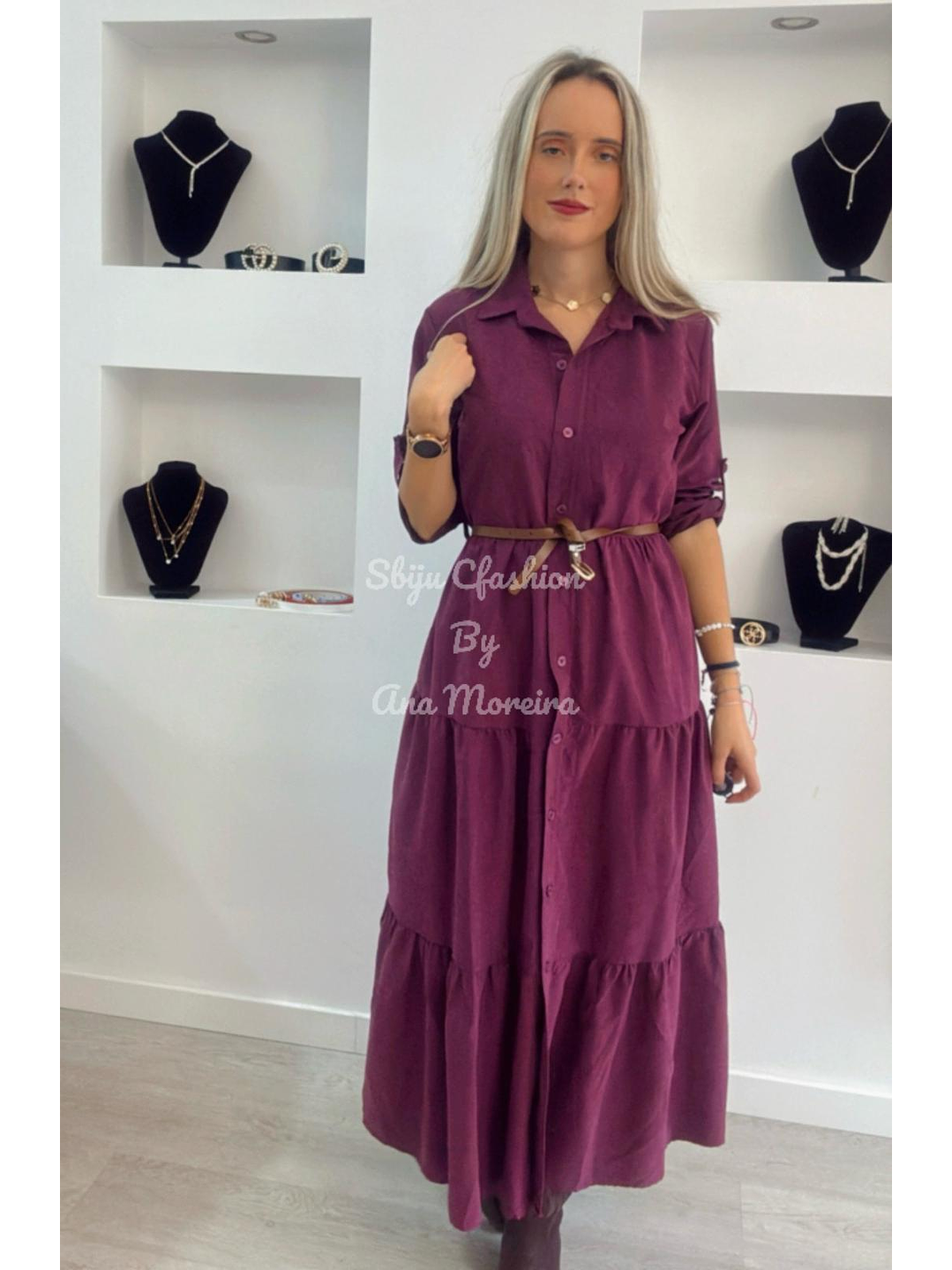 Vestido Comprido com Manga Ajustável e Cinto - TU 5