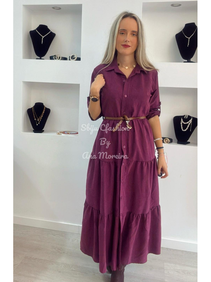 Vestido Comprido com Manga Ajustável e Cinto - TU 5