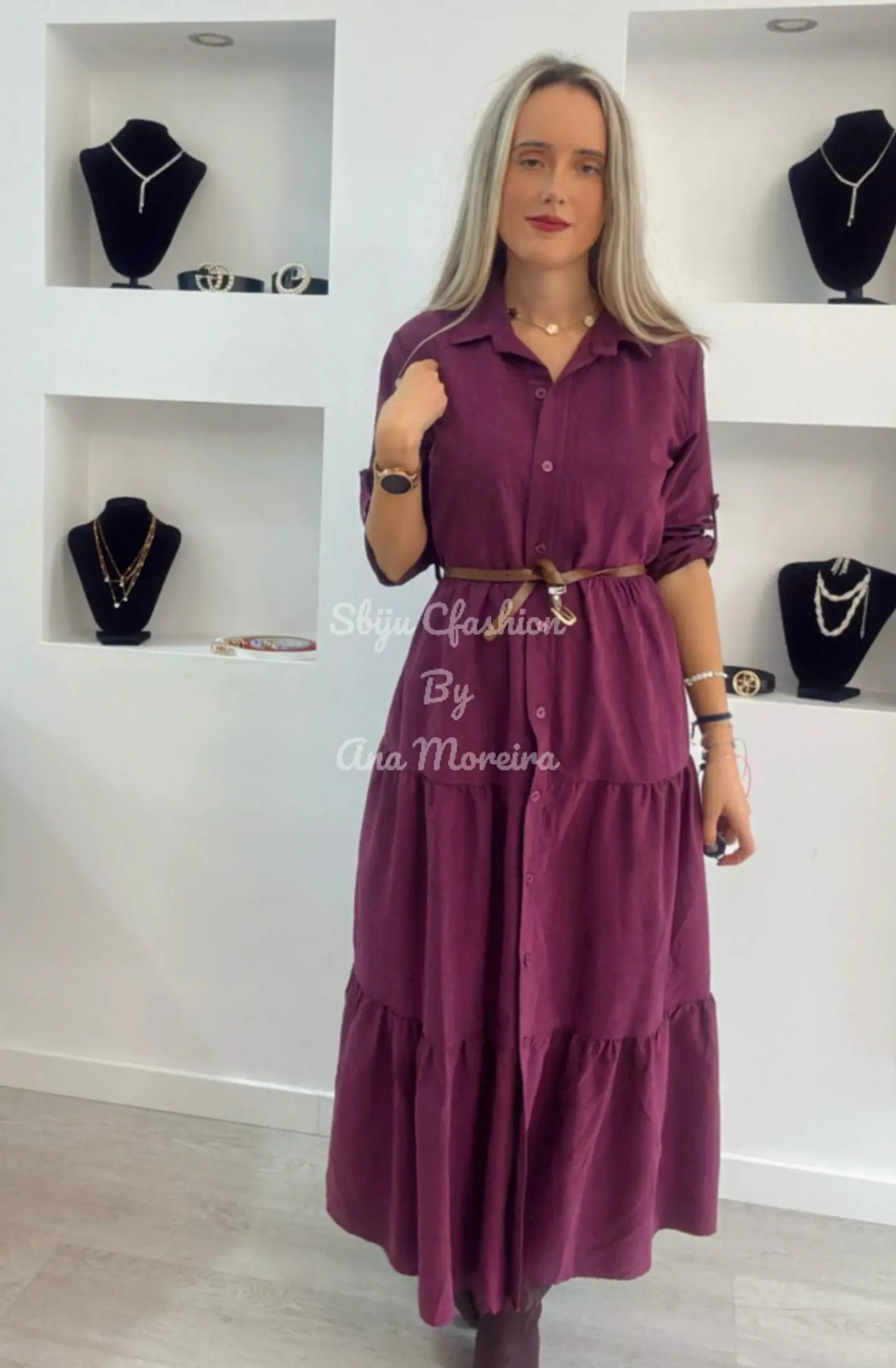 Vestido Comprido com Manga Ajustável e Cinto - TU 5