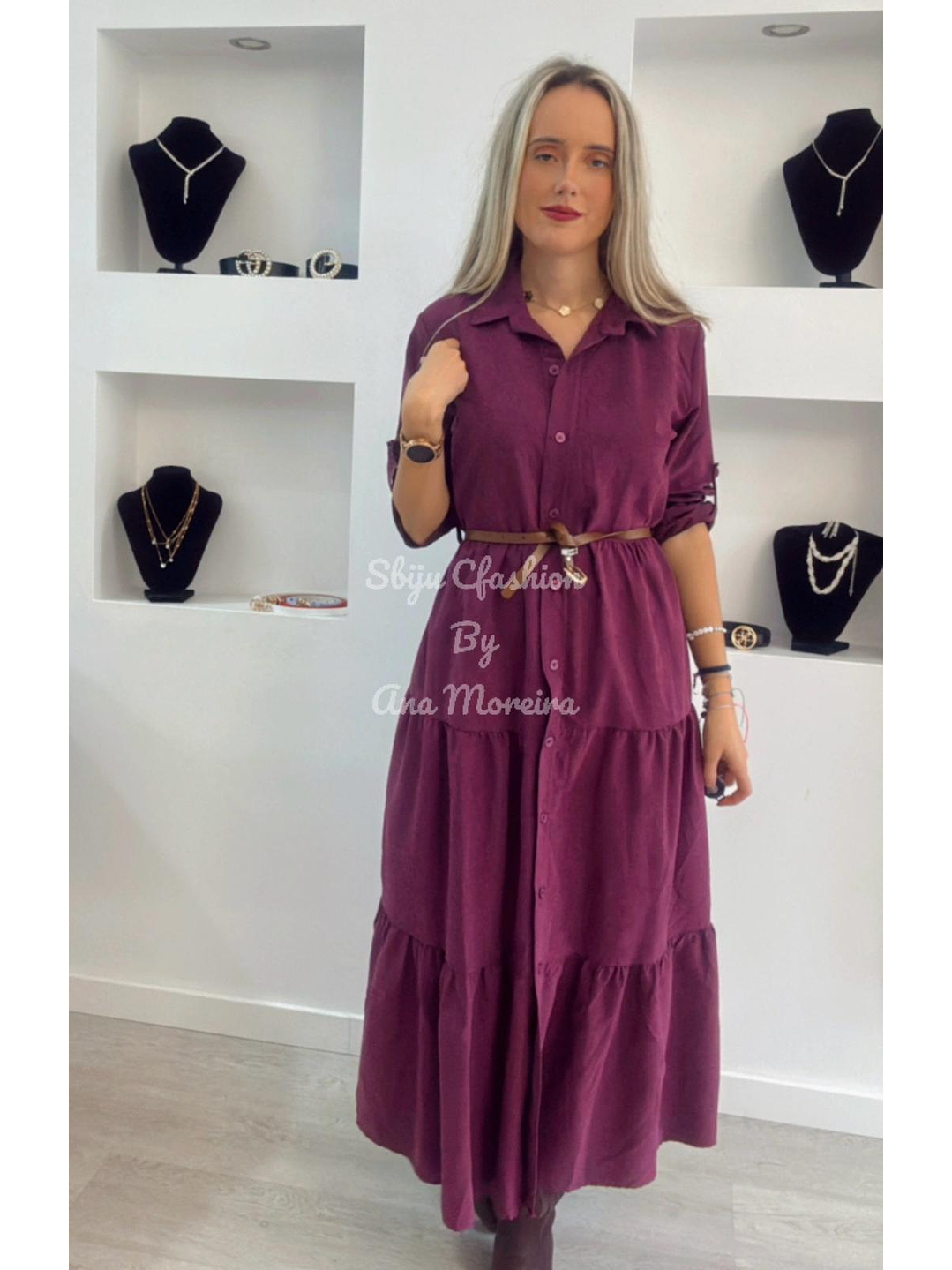 Vestido Comprido com Manga Ajustável e Cinto - TU 6