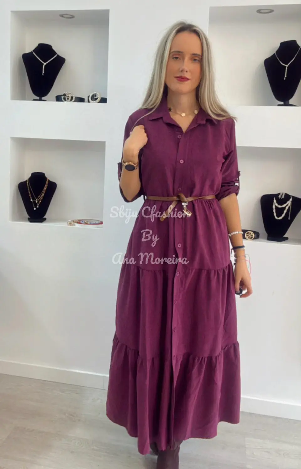 Vestido Comprido com Manga Ajustável e Cinto - TU 6