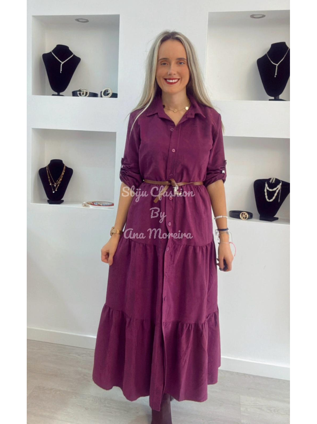 Vestido Comprido com Manga Ajustável e Cinto - TU 4