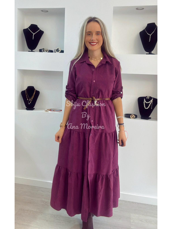 Vestido Comprido com Manga Ajustável e Cinto - TU 4