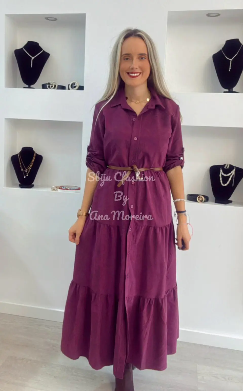 Vestido Comprido com Manga Ajustável e Cinto - TU 4