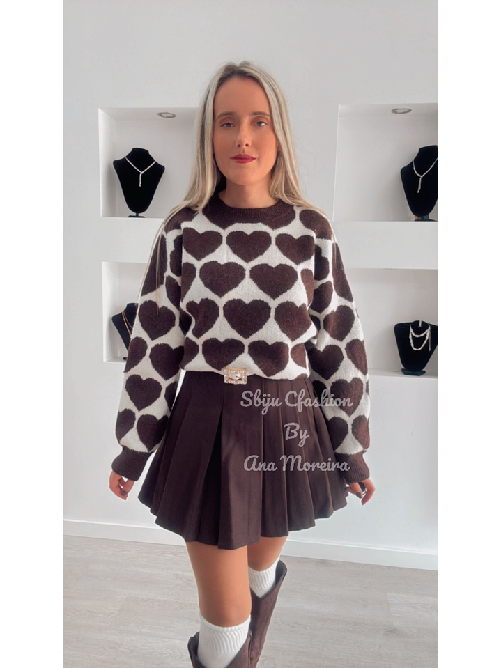 Camisola em Malha Quente com Detalhes de Corações - TU 5