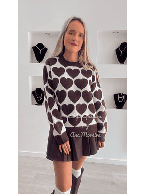 Camisola em Malha Quente com Detalhes de Corações - TU