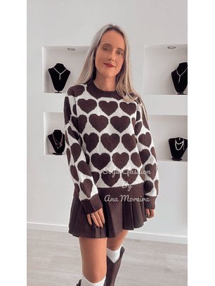 Camisola em Malha Quente com Detalhes de Corações - TU