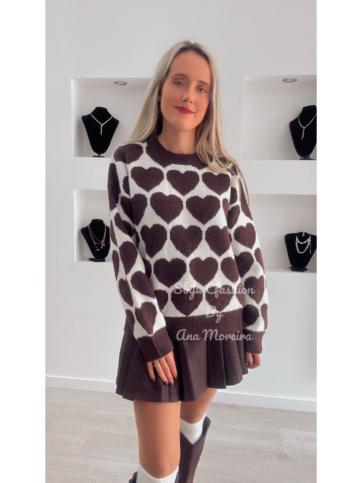 Camisola em Malha Quente com Detalhes de Corações - TU 1