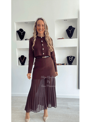 Conjunto de Vestido e Casaco em Malha com Cinto - TU