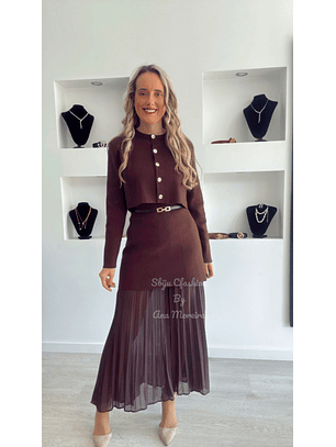 Conjunto de Vestido e Casaco em Malha com Cinto - TU