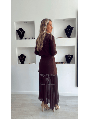 Conjunto de Vestido e Casaco em Malha com Cinto - TU