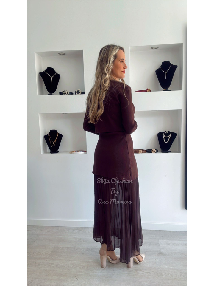 Conjunto de Vestido e Casaco em Malha com Cinto - TU 2