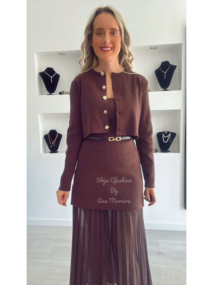 Conjunto de Vestido e Casaco em Malha com Cinto - TU 5